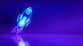 Rocket neon light icon with studio purple background. Start up and idea concept. 3d rendering - illustration