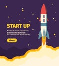 Rocket new start up illustration. Take off spaceship from launch pad star new business project successfully starting Royalty Free Stock Photo