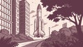 Rocket with Office Buildings Vector Illustration, vector design Generative AI Royalty Free Stock Photo