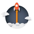 Rocket outside the box. space shuttle launch to the sky ejected from circle. startup business concept. creative. icon rocket.