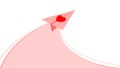 Rocket paper love for valentine`s day love concept, heart shape lovely cute on origami rocket, postcard pink rose color soft for