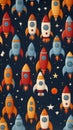 Cartoon Rocket Spaceship Cosmic Cosmos Space Planet Pattern Royalty Free Stock Photo