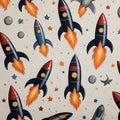 Rocket Spaceship Cosmic Cosmos Space Planet Pattern white background Royalty Free Stock Photo