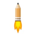 Rocket pencil with fire. Vector illustration. Royalty Free Stock Photo