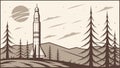 Rocket in Pine Forest, Natural Launch Environment, vector design Generative AI Royalty Free Stock Photo
