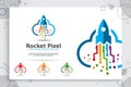 Rocket pixel cloud vector logo with simple and colorful concept, illustration rocket cloud, and pixel as a symbol icon of software