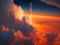 Rocket plane above orange clouds