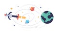 Rocket Planet Orbit Vector, Space Exploration Cosmic Journey Graphic, vector design Generative AI Royalty Free Stock Photo