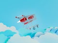 Rocket-Propelled Shopping Cart Soaring Above Clouds