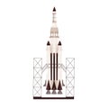 Rocket ready to launch, standing at station. Rocketship before takeoff. Colored flat vector illustration of space