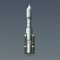 Rocket. Realistic heavy rocket and space module. 3D spacecraft mockup. Interstellar spaceship for astronaut flight in