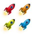 Rocket red icon 3d, Realistic color set object, Vector illustration