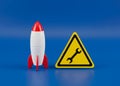 Rocket and repair sign. Startup in progress. Product under testing. Investor feedback processing Royalty Free Stock Photo