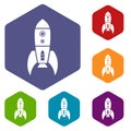 Rocket retro icons vector hexahedron