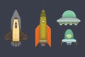 Rocket ship in cartoon style. New Businesses Innovation Development Flat Design Icons Template. Space ships Royalty Free Stock Photo