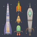 Rocket ship in cartoon style. New Businesses Innovation Development Flat Design Icons Template. Space ships Royalty Free Stock Photo