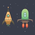 Rocket ship in cartoon style. New Businesses Innovation Development Flat Design Icons Template. Space ships Royalty Free Stock Photo