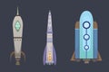Rocket ship in cartoon style. New Businesses Innovation Development Flat Design Icons Template. Space ships Royalty Free Stock Photo