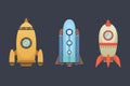 Rocket ship in cartoon style. New Businesses Innovation Development Flat Design Icons Template. Space ships Royalty Free Stock Photo