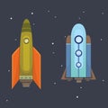 Rocket ship in cartoon style. New Businesses Innovation Development Flat Design Icons Template. Space ships Royalty Free Stock Photo