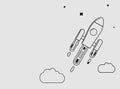 Rocket ship in a flat style. Space rocket launch with trendy flat style smoke clouds. Project start up. Vector illustration. Royalty Free Stock Photo