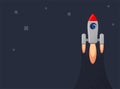 Rocket ship in a flat style. Space rocket launch with trendy flat style smoke clouds. Project start up. Vector illustration. Royalty Free Stock Photo