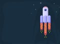 Rocket ship in a flat style. Space rocket launch with trendy flat style smoke clouds. Project start up. Vector illustration. Royalty Free Stock Photo