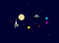 Rocket ship in a flat style. Space rocket launch withsolar systems. Project start up. Vector illustration. Royalty Free Stock Photo