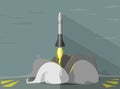 Rocket ship in a flat style. Space rocket launch with trendy flat style smoke clouds. Project start up Royalty Free Stock Photo