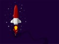 Rocket ship in a flat style. Space rocket launch with trendy flat style smoke clouds. Project start up. Vector illustration.