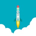 Rocket ship in a flat style.Vector illustration with 3d flying rocket.Space travel to the moon.Space rocket launch Royalty Free Stock Photo