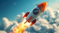 A rocket ship flying through the clouds with a red and white paint job, AI Royalty Free Stock Photo