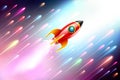 The rocket ship flying in the space.Vector Illustration