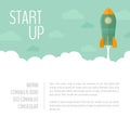 Rocket ship launch banner. Startup business concept. Start Up. F Royalty Free Stock Photo