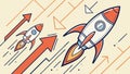 Rocket Ship Launch with Orange Blue Geometric Art, vector design Generative AI Royalty Free Stock Photo