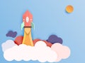 Rocket ship launch paper art style Start up business