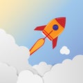 Rocket ship launch With start up concept of business, flat design styl Royalty Free Stock Photo