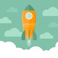 Rocket ship launch. Startup business concept. Start Up. Flat sty