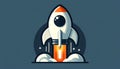 Rocket ship launching. Rocket ship is sleek and futuristic, flat design. Innovation and Progress