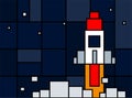 Rocket ship in neoplasticism style. Space rocket launch with trendy squares. Project start up. Vector illustration.