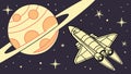 Rocket Ship Orbiting Planet Vector Illustration: Space Adventure, vector design Generative AI Royalty Free Stock Photo