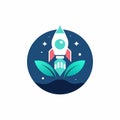 A rocket ship soars through the dark night sky, showcasing its power and speed, A minimalist icon reflecting simplicity and Royalty Free Stock Photo