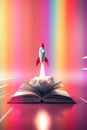 Rocket ship blasts off from open book, symbolizing knowledge, education, and innovation\'s launch Royalty Free Stock Photo
