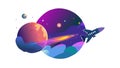 Rocket Ship Traversing Vibrant Space with Planets, vector design Generative AI Royalty Free Stock Photo