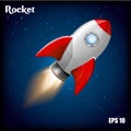 Rocket ship.Vector illustration with 3d flying rocket. Space travel to the moon. Space rocket launch. Project start up