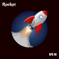 Rocket ship.Vector illustration with 3d flying rocket. Space travel to the moon. Space rocket launch. Project start up