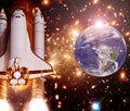 Rocket shuttle and earth globe. The elements of this image furnished by NASA