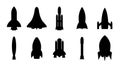 Rocket silhouette illustration astronaut vehicle icon. Rocket launch vector missle spaceship future speed cartoon