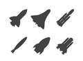 Rocket silhouette illustration astronaut vehicle icon. Rocket launch vector missle spaceship future speed cartoon