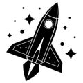 Rocket silhouette vector, minimal space launch design, modern science and innovation concept icon Royalty Free Stock Photo